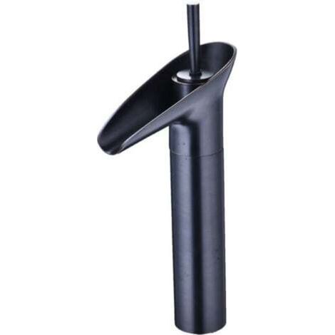 Waschtischarmatur, Wasserfallarmatur, Retro-Einhebel-Waschtischarmatur in Schwarz, Waschtischarmatur aus Messing für hohe Waschtische, Handwaschtischarmatur, Spültischarmatur, Schwarz