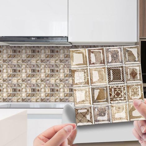 10 Pices Mosaque 3d Stro Autocollante 1515cm-jaune, Cuisine Salle De Bain Bibliothque Rsistant L'eau Et L'huile, Papier Adhsif Pvc, Sticker Mur (1/5)
