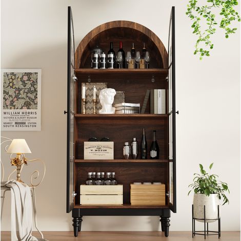 Vitrine haute 76x38,5x165 cm en MDF et verre noir avec rangement intégré pour salon – MEUBLIV (1/5)