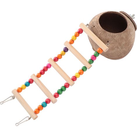 Nichoir suspendu en noix de coco, cachette en noix de coco avec échelle, maisonnette pour oiseaux et petits animaux, cabane à oiseaux en coquille de noix de coco (1/5)