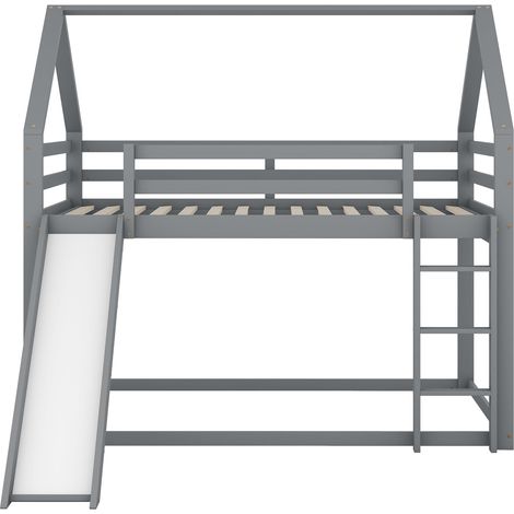 Lit superposé enfant avec toboggan et échelle 140 x 200 cm gris MODENUIT (1/5)
