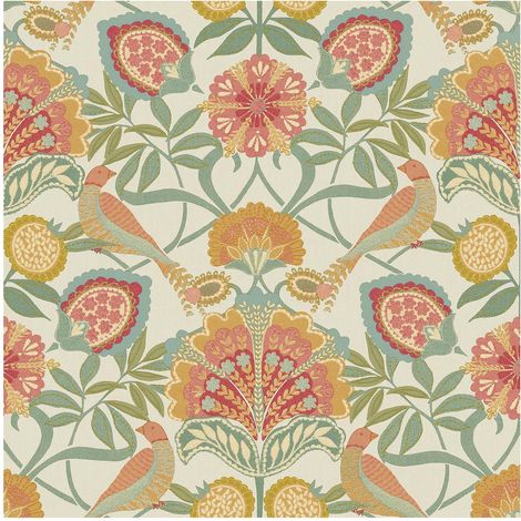Persian Garden Wallpaper Cream Orange Blue Paste The Wall Vinyl Floral Birds (1/4)
