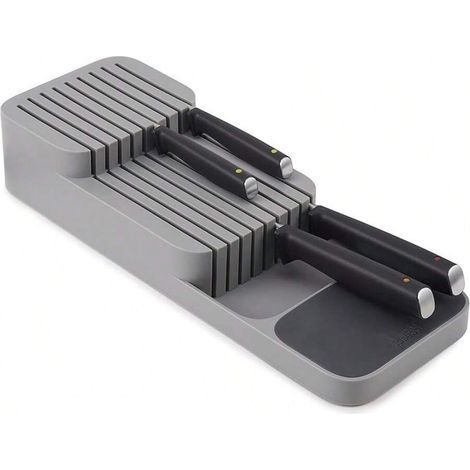 Porte-couteaux de type tiroir, pouvant contenir jusqu'à 9 couteaux, rangement compact pour la cuisine et les tiroirs, gris. 39,5 x 14 x 7,4 cm (1/5)