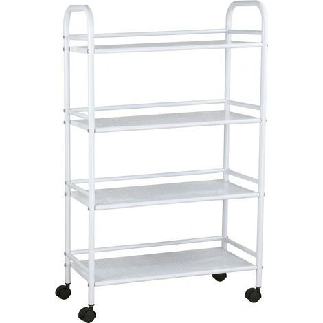 Carrello Portavivande 4 Ripiani Ruote Cucina Mobile 60x32x100 cm Bianco