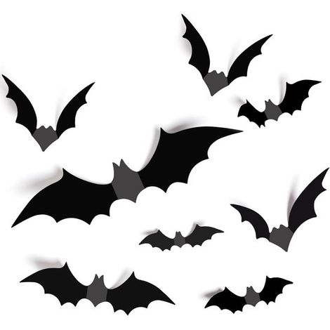 12 pièces – Décorations murales Halloween en forme de chauve-souris – Guirlande lumineuse 3D et autocollants de différentes tailles – Pour fenêtres, chambres et murs intérieurs ou extérieurs (1/5)