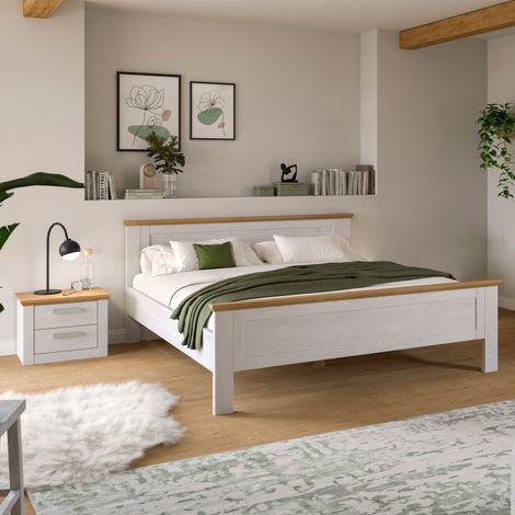 Verona ensemble de chambre à coucher lit 180x200cm, 1 table de nuit pin sibérien décor, chêne décor. (1/4)