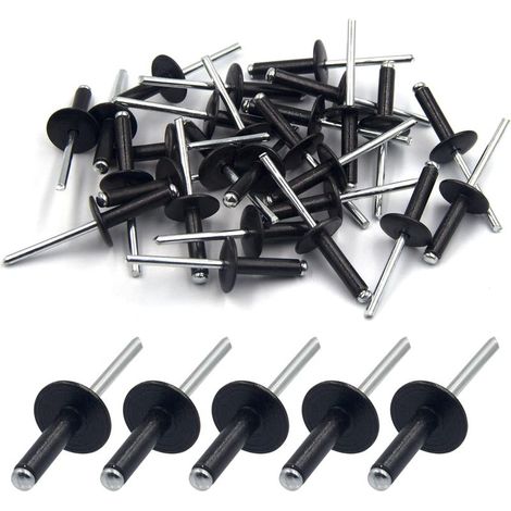 50 Aluminium-Blindnieten mit breitem Flansch, 4,8 mm x 20 mm, Packung mit 50 Stück (schwarz) (1/5)