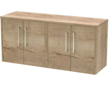 Winshill Contemporary Wall Hung Vanity Unit with Worktop, Light Oak, 1200mm