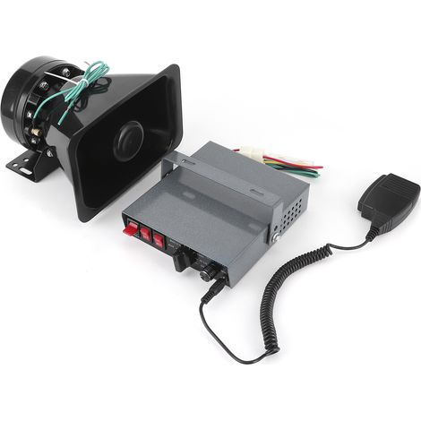 Sirène 100 W 12 V avec haut-parleur, 8 tonalités, son puissant de 130 dB, universelle pour camions de pompiers, ambulances et voitures particulières. (1/5)