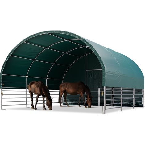 TOOLPORT Box Cavalli 6x6 m telo in PVC 2300 Newton tenda da pascolo - fissaggio per cemento - aperto sul davanti - verde