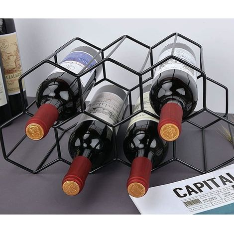 HONORNIC - Casier à vin autoportant en métal noir pour 9 bouteilles, organisateur de rangement pour le vin