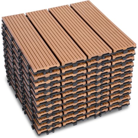 SWANEW Lastra per terrazza 55 pezzi Piastrelle in legno a incastro Piastrelle di rivestimento 30 x 30 per terrazza da giardino, Marrone (1/5)