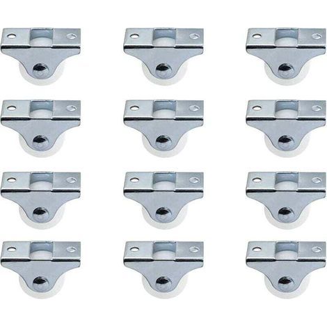 Lot de 12 roulettes de 2,5 cm rigides fixes non pivotantes avec plaque supérieure en métal roues en plastique dur pour meubles, argent (1/4)