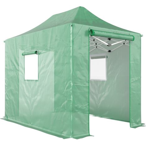 Serre pop-up de jardin 295 x 200 x 270 cm, pliable, avec porte et fenêtres zippées, toit pointu renforcé, couverture PE 140 g/m² verte  CHICFURN (1/5)