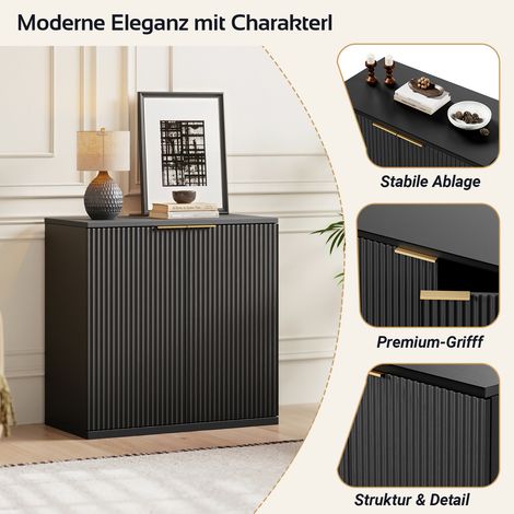 Armoire de rangement moderne façade pliable poignée métallique buffet multifonction salon chambre décor bois clair noir 60x30x70 cm (1/4)