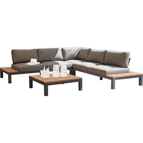 Sonnenpartner 4-teilige Lounge-Sitzgruppe Equila Aluminium/Teakholz mit Kissen anthrazit Loungegruppe (1/5)
