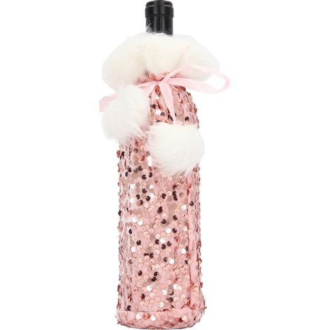 Housse de bouteille de vin de Noël, magnifique housse décorative en tissu à paillettes brillantes, or rose, pour les fêtes de Noël (1/5)