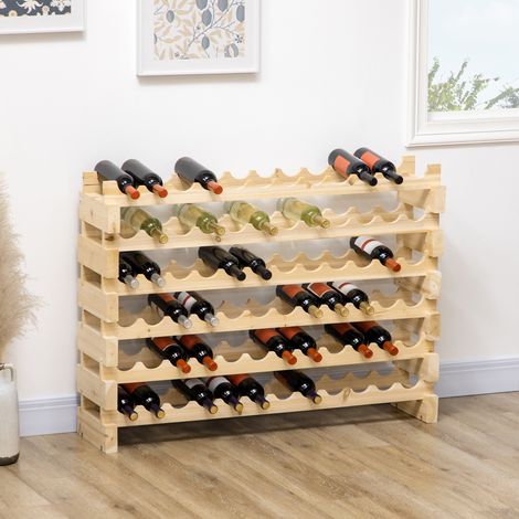 Casier à vin vertical en bois naturel à 6 niveaux, capacité de 72 bouteilles, supportant jusqu'à 100 kg, idéal pour la cuisine ou le bar. Dimensions : 114 x 28 x 85 cm.