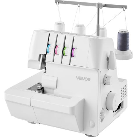 VEVOR Overlock-Nähmaschine, 1250 Stiche pro Minute, 2-3-4-Faden-fähig, einstellbarer Differentialtransport (0,7-2), mit Freiarm und LED-Beleuchtung, Nähmaschine für verschiedene Stoffe, Weiß (1/5)
