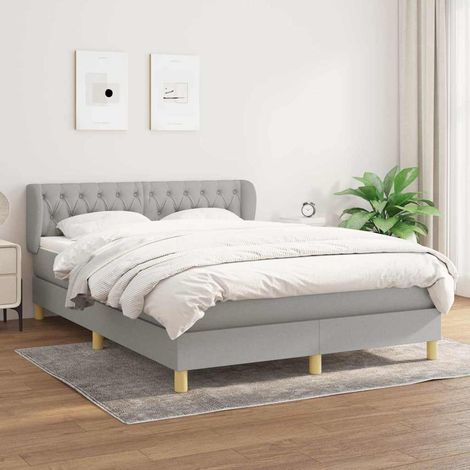 Cama box spring con colchón tela gris claro 140x190 cm (1/5)