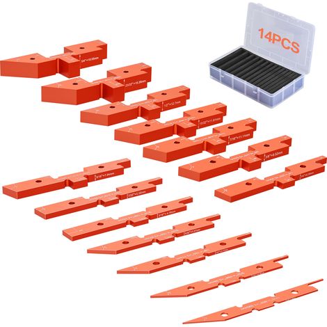 Mophorn Router Table Setup Bars, 14 pcs, Precision Aluminum Setup Blocks Height Gauge Set, with Laser Engraved Size Markings Storage Case, Measuring Depth Height Angle, for Router Table Saw Accessorie (1/5)