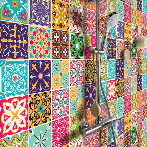 Sticker Mural Carrelage adhésif Cuisine Salle de Bain - 30 STICKERS CARREAUX DE CIMENT AREZZO - 30stickers10x10cm (1/5)