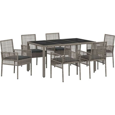Maison Exclusive - Garten Essgruppe 7 pcs Grau Poly-Rattan
