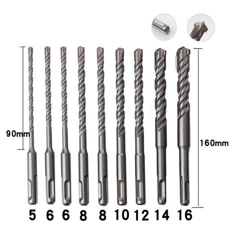 Forets à béton 9 pièces 5mm-16mm – Acier au carbure – Tête en forme de X pour perçage efficace – Pour béton, pierre et carrelage (1/5)