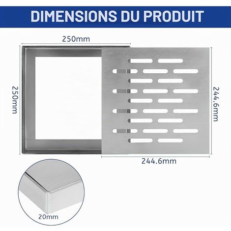 Outdoor Water Drain Grill, Stainless Steel Drain Cover with Frame, Drainage Grid for Rainwater, 250×250×20mm Couvercle de Vidange avec Cadre, Grille de Drainage au Sol, pour Garage et Cour, Eau de Pl (1/4)