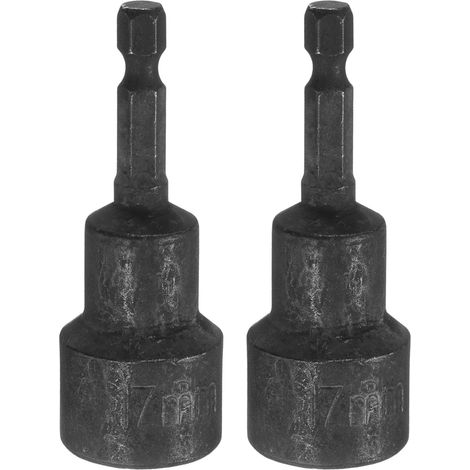 2Pcs 1/4" Douille Hexagonale Magnétique 17mm Longueur 65mm Noir (1/5)