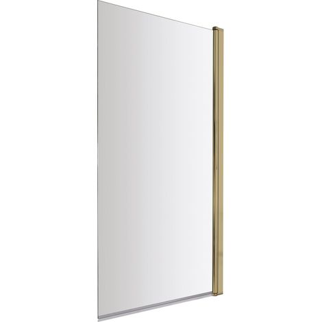 Square 6mm Toughened Safety Glass Hinged Bath Screen - Brushed Brass - Balterley