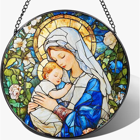 Attrape-soleil chrétien en vitrail 15 cm – Décoration suspendue pour fenêtre