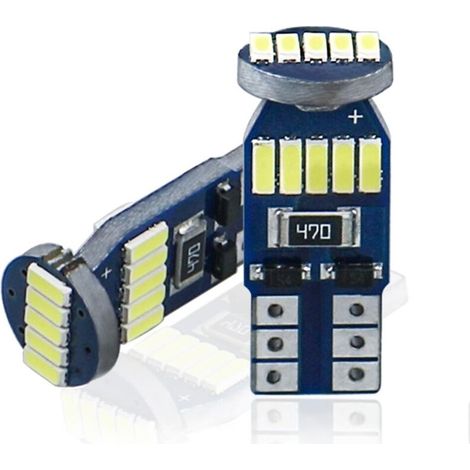 Lot de 2 Ampoules LED T10 W5W Canbus Sans Erreurs 15SMD 4014 Lampes LED Voiture 194 168 2825 Blanc 6000K (1/4)