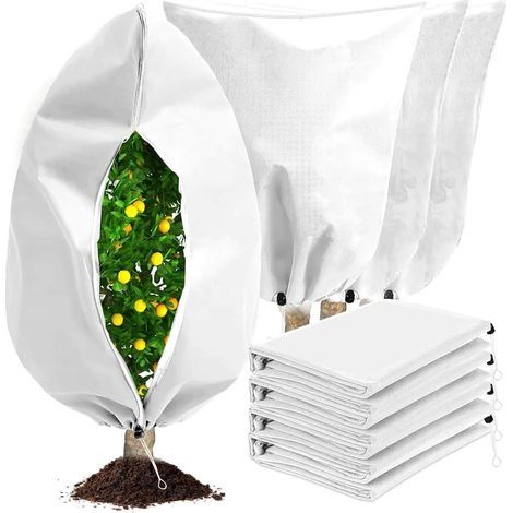 Set of 4 Winter Plant Covers, Non-Woven Fabric, Zipper Closure, Drawstring, Outdoor Frost Protection (1/5)