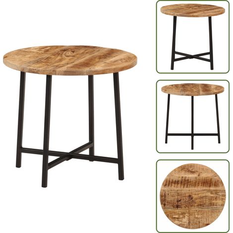 The Living Store Table basse 45x45x40 cm bois de manguier solide et fer - Table Basse - Table D'appoint - Mobilier Intérieur - Design Scandinave - Bois Massif (1/5)