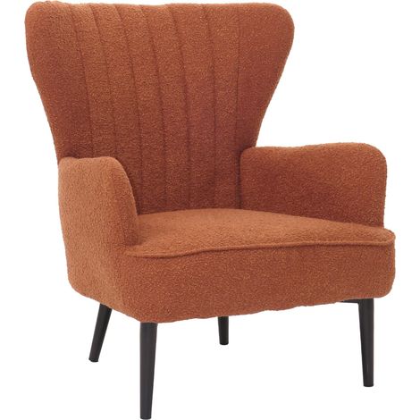Poltrona HHG-067, sedia cocktail imbottita retro vintage tessuto bouclé (600g/m²) Oeko-Tex, terracotta