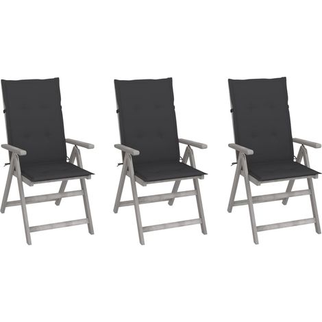 Verstellbare Gartenstühle 3 Stk. mit Auflagen Massivholz Akazie