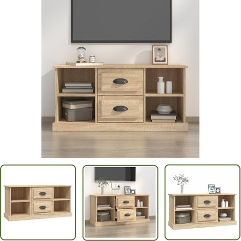 The Living Store Meuble TV chêne sonoma 99,5x35,5x48 cm bois d'ingénierie - Meubles Tv - Meuble Tv - Support Tv - Unité Tv - Meuble Salon (1/5)