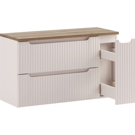 Ensemble meuble salle de bain suspendu NOVA Taupe avec plan Chêne naturel – Design contemporain et rangements intelligents 80 cm-Largeur 80 cm (1/5)
