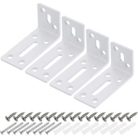 Équerre d'angle en L - Équerre à angle droit avec vis - Pour fixation de meubles et d'étagères - Blanc - 40 x 80 x 35 mm - 4 pièces (1/5)