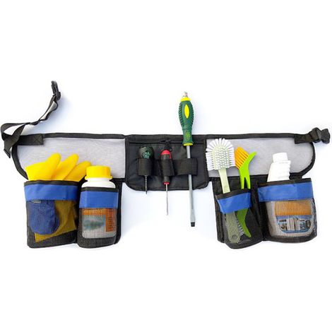 Werkzeuggürtel mit mehreren Taschen, verstellbar für Damen und Herren [Technische Schürze] [Typ 65 x 25 cm / 95 x 25 cm] Strapazierfähiges Oxford-Gewebe, blau, schwarz, grau, 1 Set (1/5)