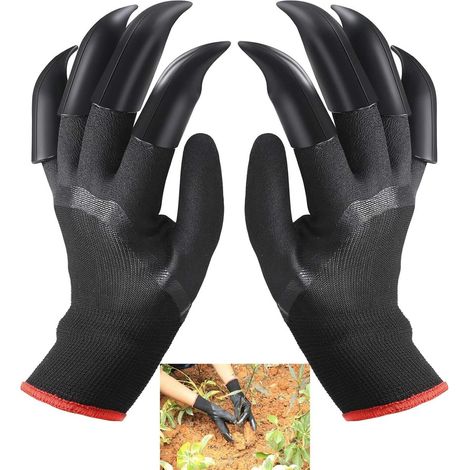 Guantes de jardinería, guantes protectores para deshierbar jardines, con garras, negros.