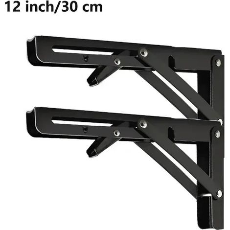 (Noir 30 cm) 2 supports d'angle pliables triangulaires, robustes et réglables, pour fixation murale, banc, table ou étagère. (1/5)