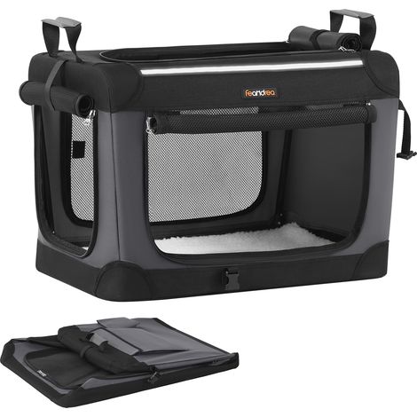 Feandrea Sac de Transport Chien, 50 cm Caisse Pliable Animaux de Compagnie, pour Petits Chiens, Tissu Oxford, Portes en Maille, Poignées, Poche de Rangement, Noir d'encre (1/5)