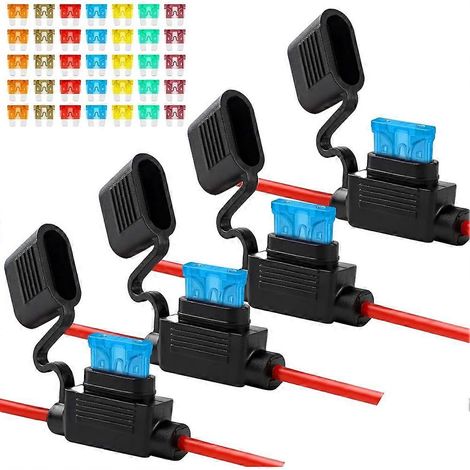 Set mit 4 Inline-Sicherungshaltern (12 AWG), wasserdichte 12-V-Sicherungshalter mit 35 Standardsicherungen, für kleine und mittelgroße Pkw (1/5)