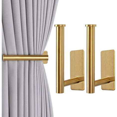 Lot de 2 embrasses de rideaux - Crochets muraux autocollants pour rideaux - Doré (1/5)