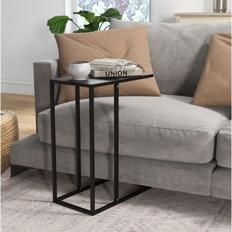 Table d'appoint en C noire avec structure en métal, plateau pratique pour canapé, lit ou bureau, table basse gain de place, CHICFURN (1/5)