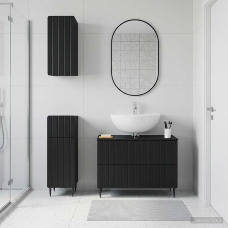 vidaXL 3 Piece Bathroom Cabinet Set ZWOLLE Black Engineered Wood (1/5)