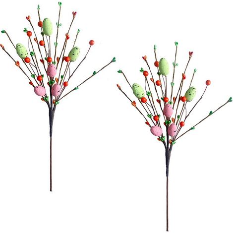(Œufs de Pâques avec perles de riz, petit lot, turquoise A08957) Lot de 2 œufs de Pâques factices, œufs de Pâques en mousse avec perles de riz, composition florale festive, décoration intérieure (1/2)