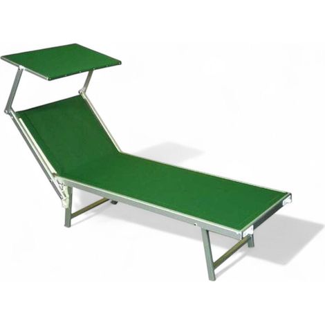Lettino prendisole in alluminio pieghevole con parasole in tessuto texilene verde 61x184xH38/100 cm (1/3)